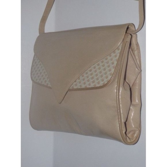 Vintage BOHO Bally Taupe Patent Leather Textured Geometric Design 2-Way Bag - Picture 10 of 12